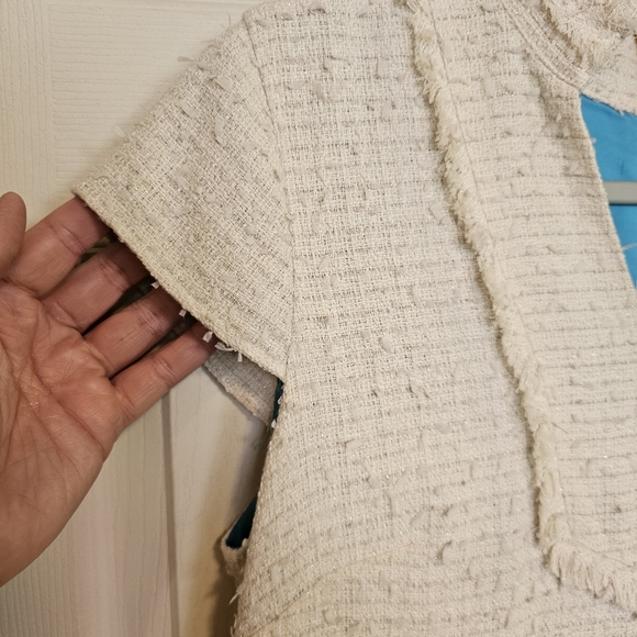 Sail To Sable Vneck Tweed Cap Sleeve Shift Mini Dress Quiet Luxury Preppy - Picture 10 of 12